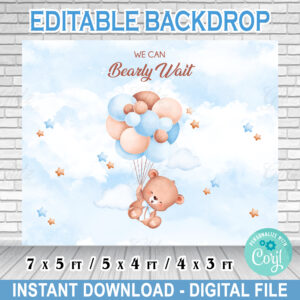 We Can Bearly Wait – Editable Backdrop – Blue
