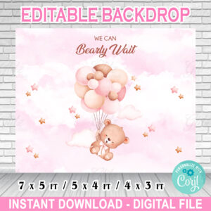 We Can Bearly Wait – Editable Backdrop – Pink
