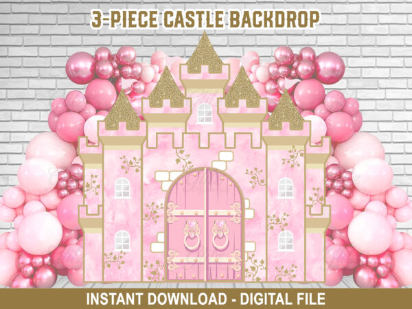 3 Piece Pink Castle Cutout Backdrop – 8x8ft