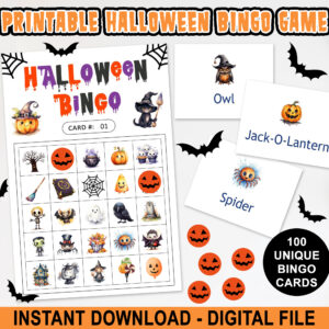 Halloween Bingo Game – 100 Bingo Cards