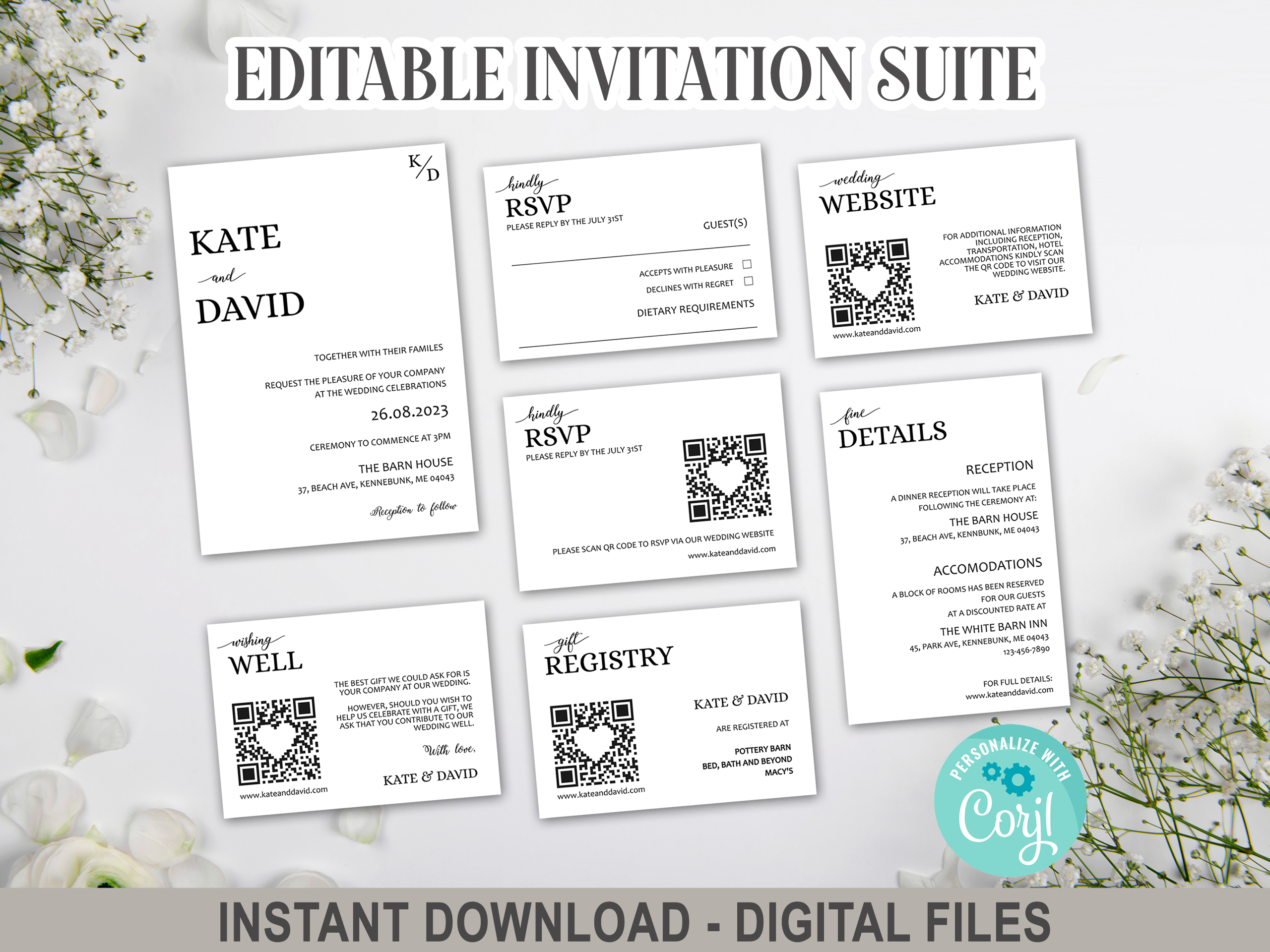 Elegant Minimalist Wedding Invitation Suite – Editable