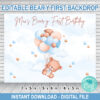 Bear-y First Birthday – Boy – Editable Backdrop