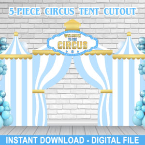 5-Piece Blue Circus Tent Cutout Backdrop – Editable – 11x8ft