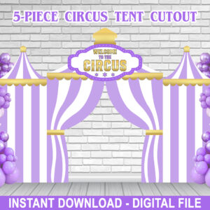 5-Piece Purple Circus Tent Cutout Backdrop – Editable – 11x8ft