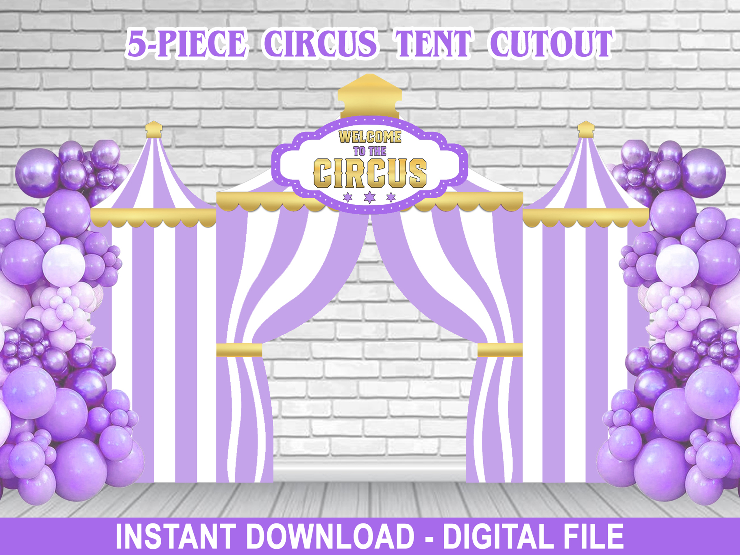 5-Piece Purple Circus Tent Cutout Backdrop – Editable – 11x8ft