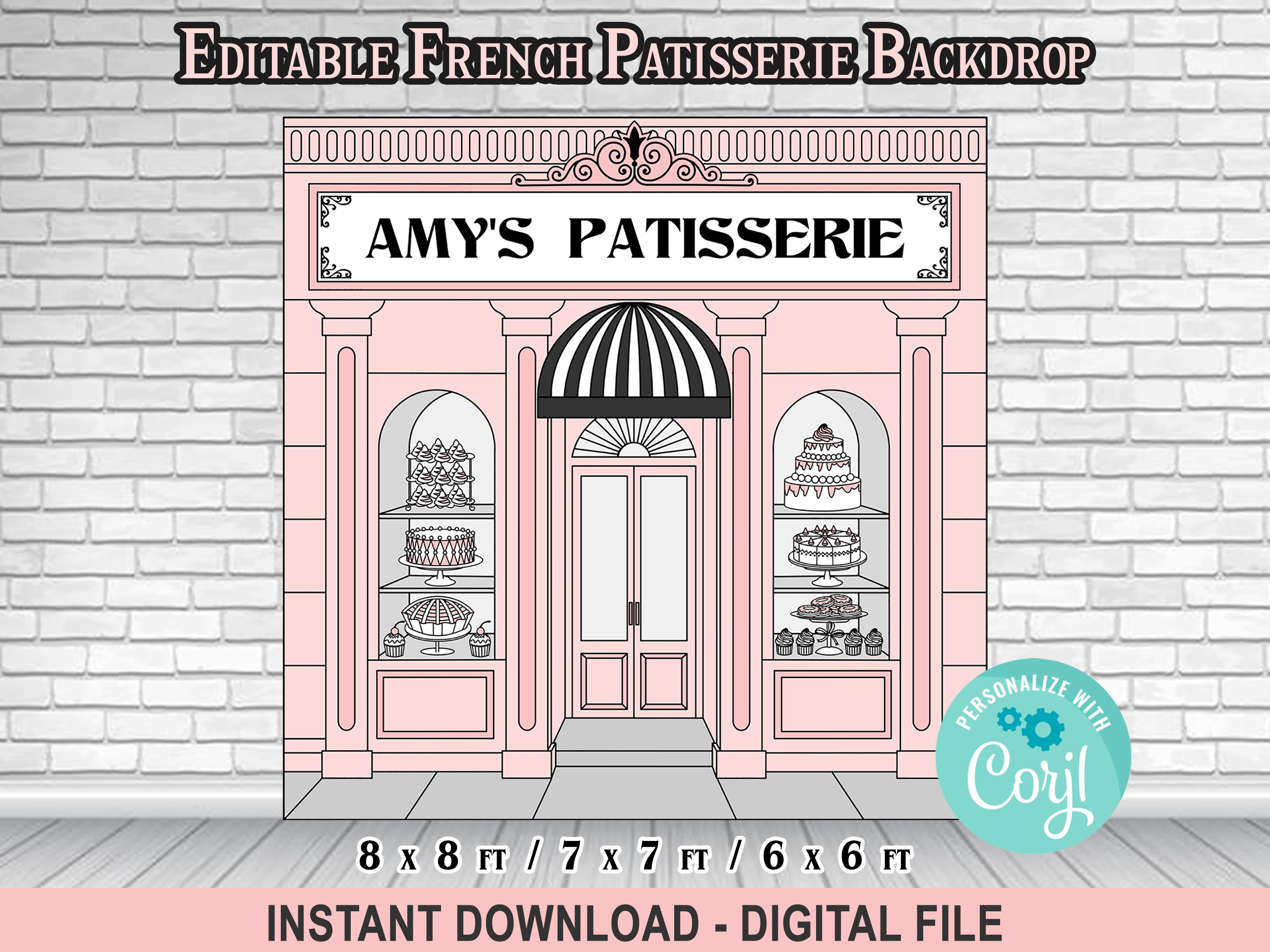 French Patisserie Backdrop – Editable – 8x8ft / 7x7ft / 6x6ft